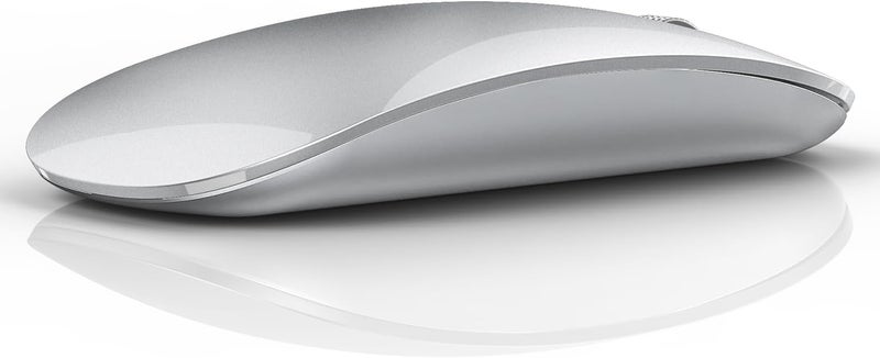 TENMOS M18 Bluetooth Mouse, USB C Rechargeable Wireless Mouse, Triple Mode (Dual Bluetooth+USB) Computer Silent Mice Portable with USB Receiver and Type C Adapter for Laptop/MacBook/iPad/PC - Silver - Image 1